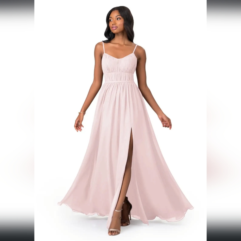 Azazie Yanelie Chiffon Blushing Pink A18 WITH matching chiffon shawl